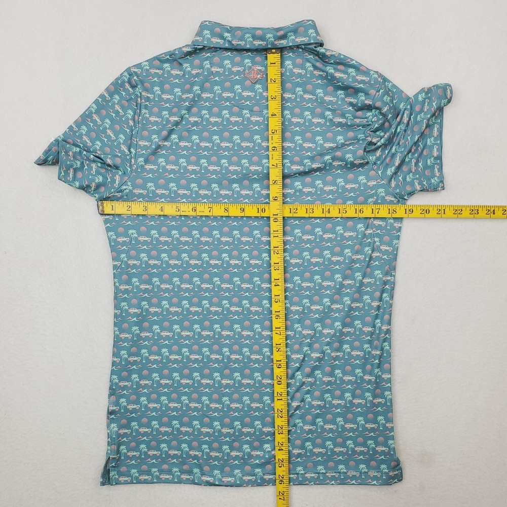 Burlebo Polo Shirt Mens Small Blue Beach Jeep Palm Tree Golf Print Stretch - Picture 8 of 10